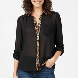 Papaya Tops | Black With Animal Print Blouse | Color: Black | Size: S